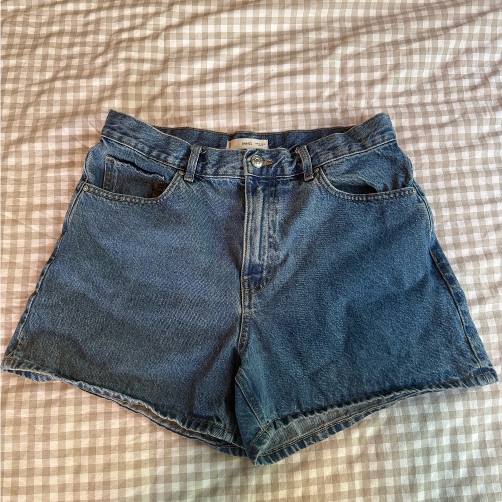 Mango Dark Blue High-Waist Denim Shorts